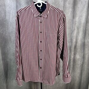 Blue Harbour Men's XL L/S Button-Up Shirt Dark Red/White Stripe Flip Cuff Canada